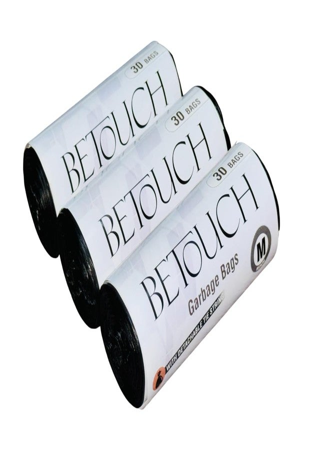 BETOUCH أكياس قمامة متوسطة الحجم من بيتوش لصناديق القمامة | 19 × 21 بوصة، أسود، للنفايات الجافة والرطبة | 30 كيسًا/لفة - Image 1